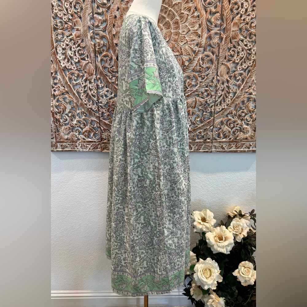 Hawalili Green & Lavender Floral Boho Midi Dress- size S oversized - Picture 4 of 16